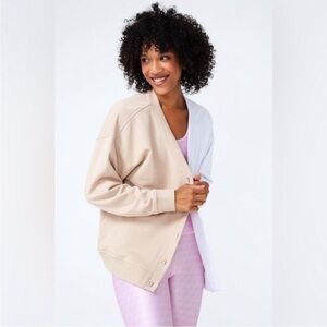 Terez Women’s Colorblock Cotton V-Neck
Cardigan Two-Tone Beige and White XS